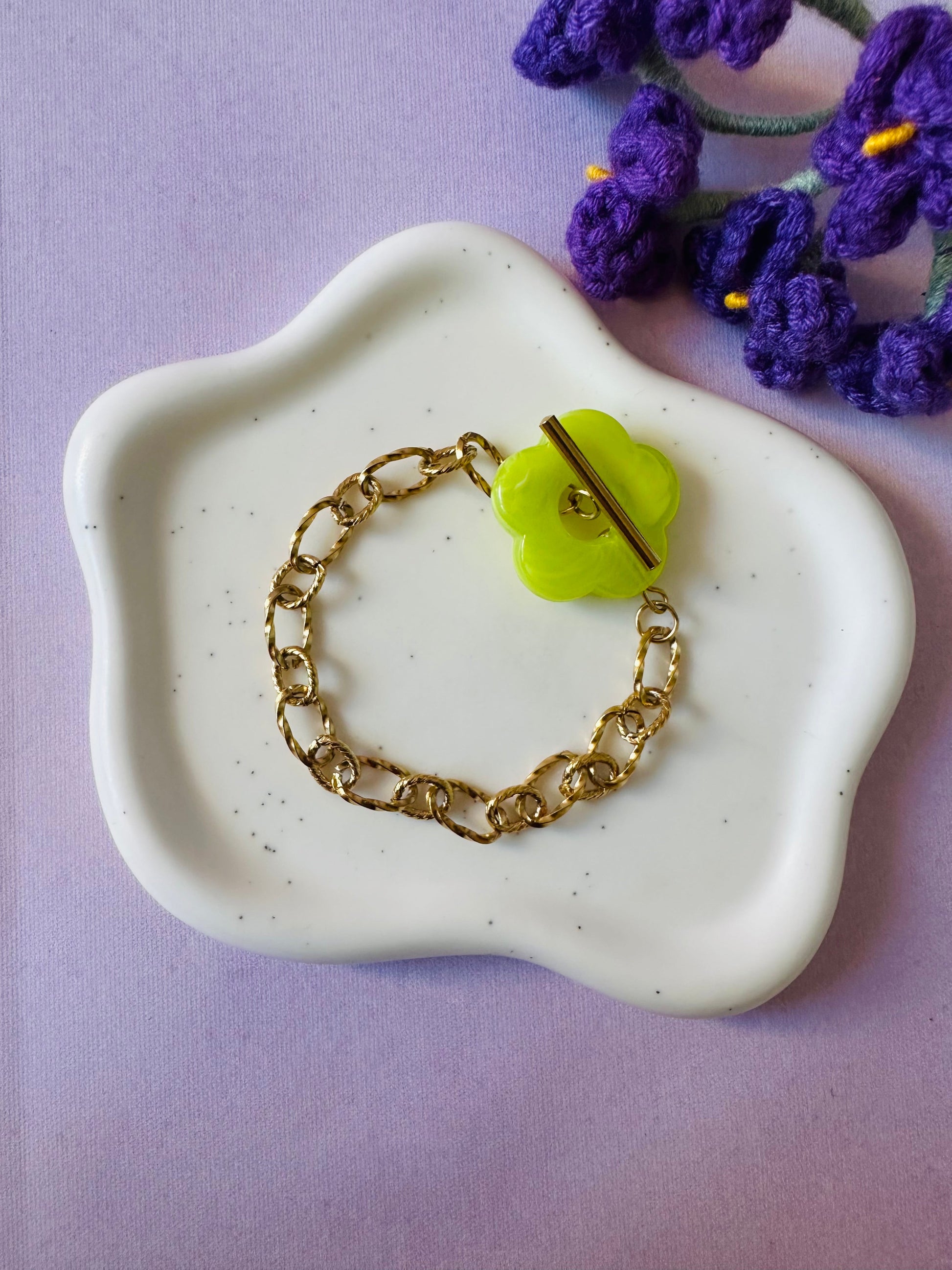 Bracelet femme fleur FLORA - Camilmari Bijoux - Vert pomme