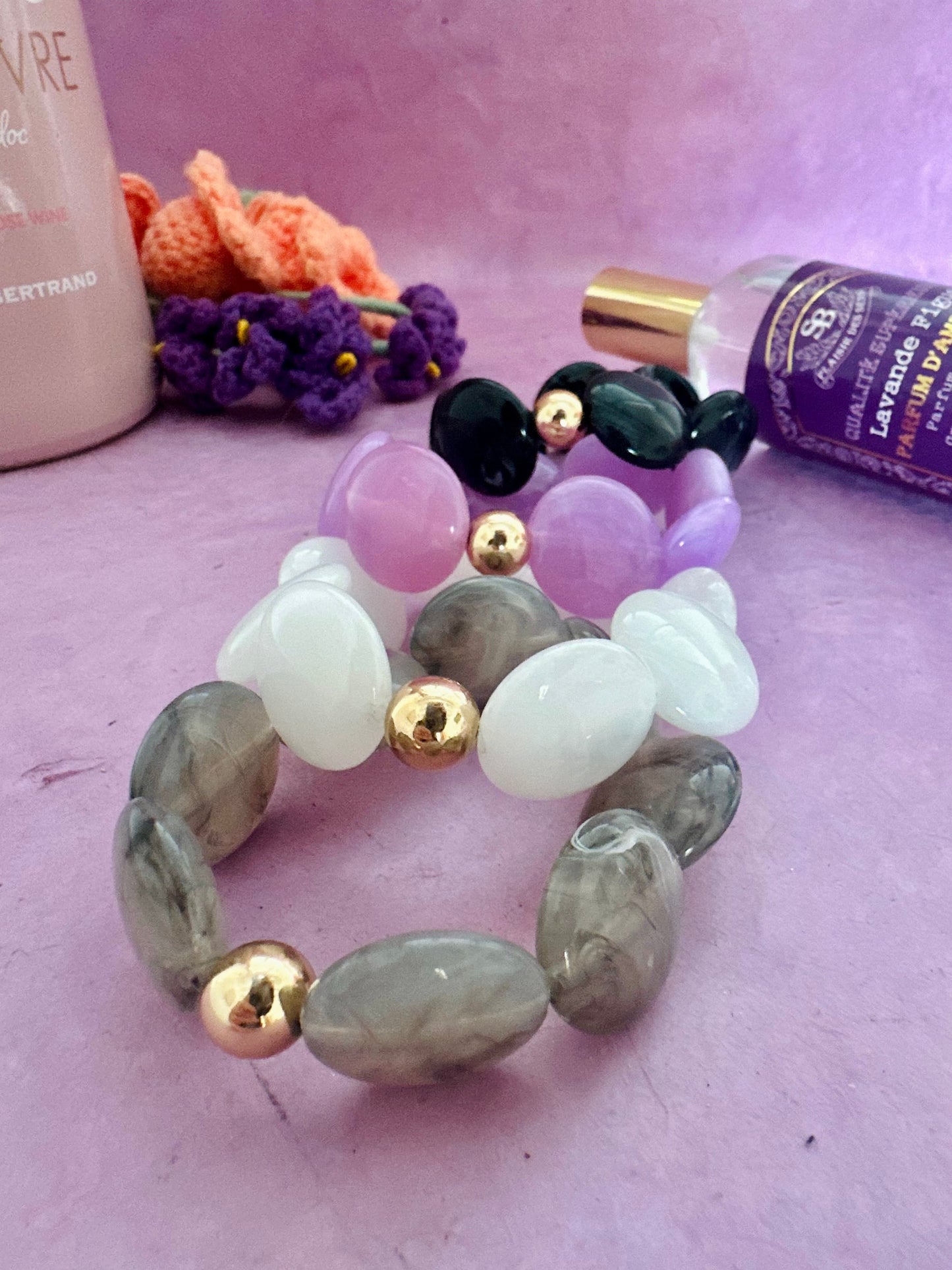 Bracelet grosses perles coloré SIENNA - Camilmari Bijoux - Blanc diamètre 16 cm