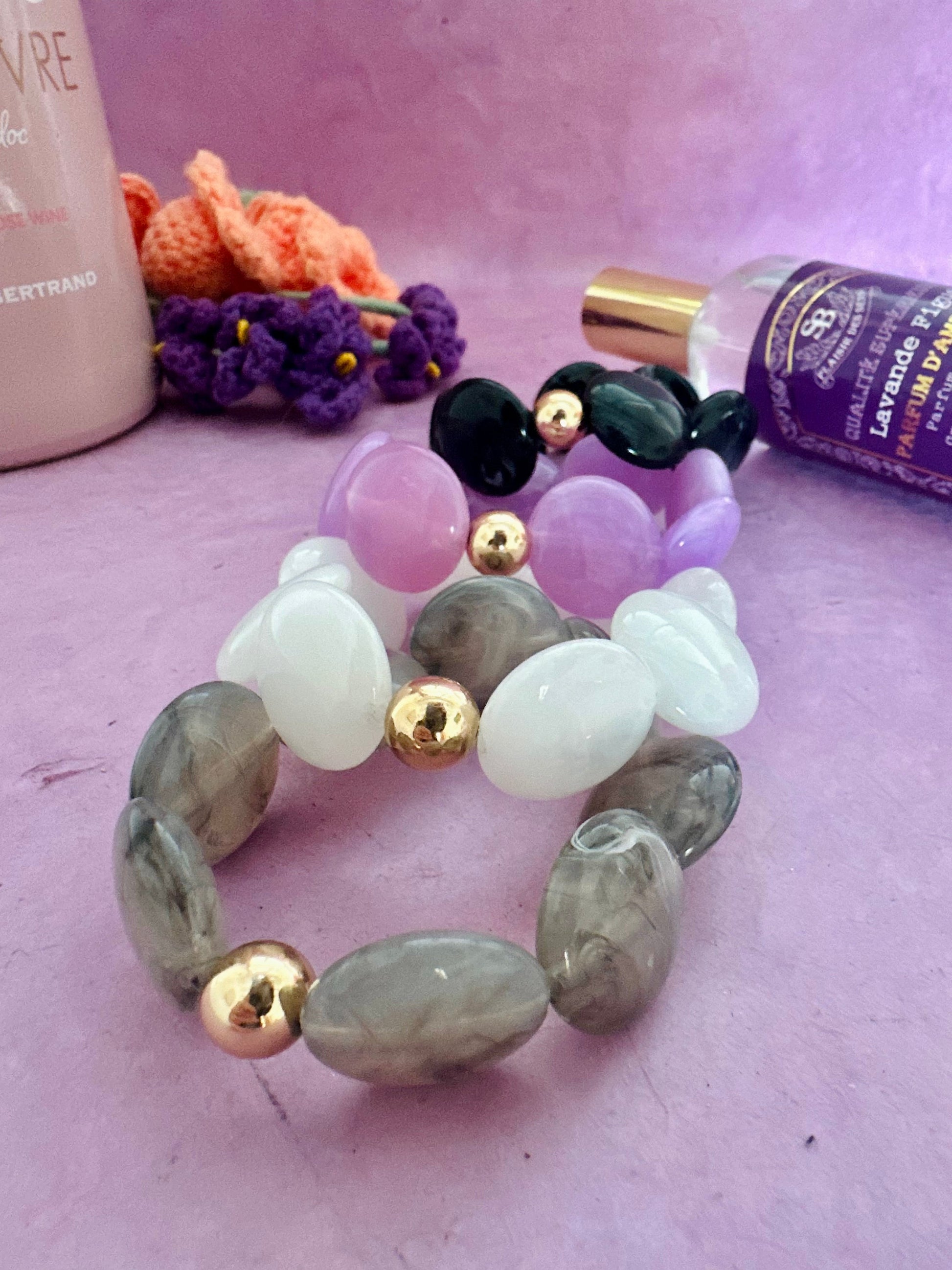 Bracelet grosses perles coloré SIENNA - Camilmari Bijoux - Blanc diamètre 16 cm