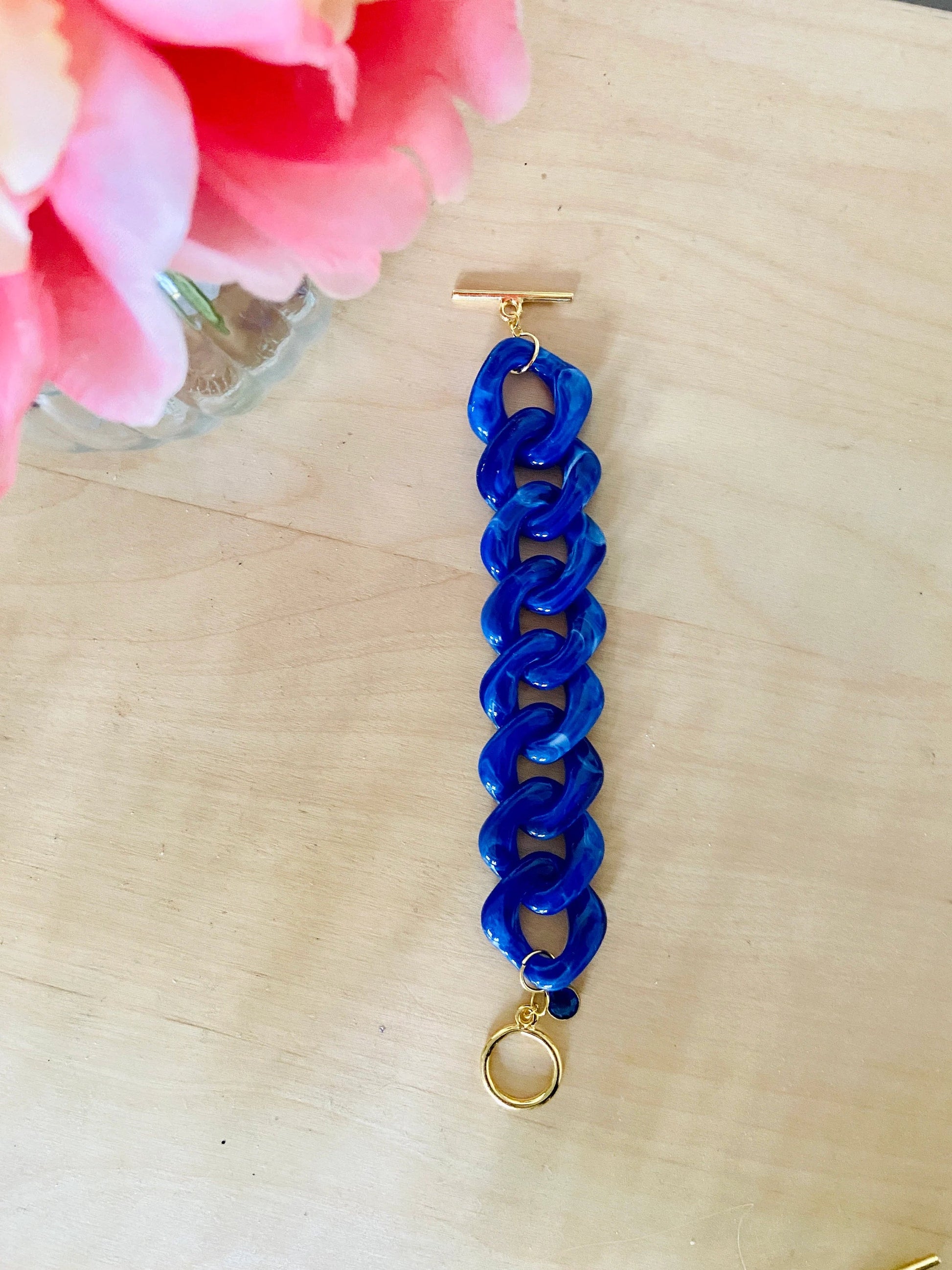 Bracelet HORTENSE – large à maillons colorés fait main - Camilmari Bijoux - Bleu marine