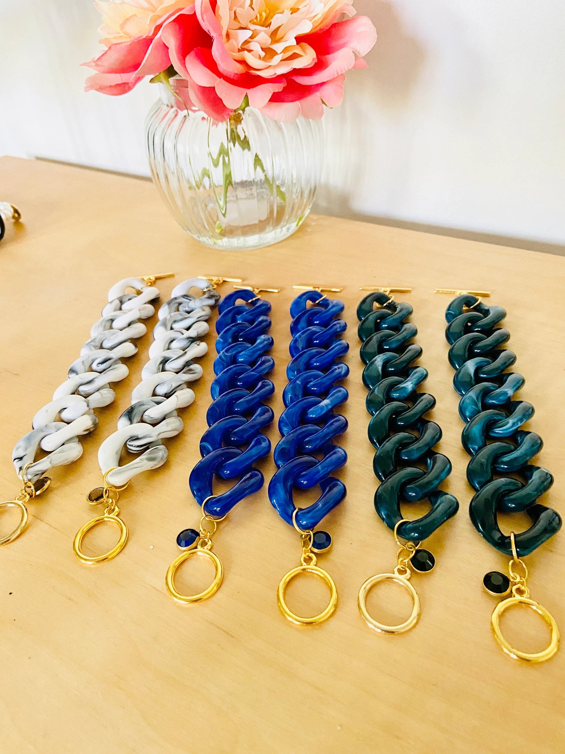 Bracelet HORTENSE – large à maillons colorés fait main - Camilmari Bijoux - Vert foncé