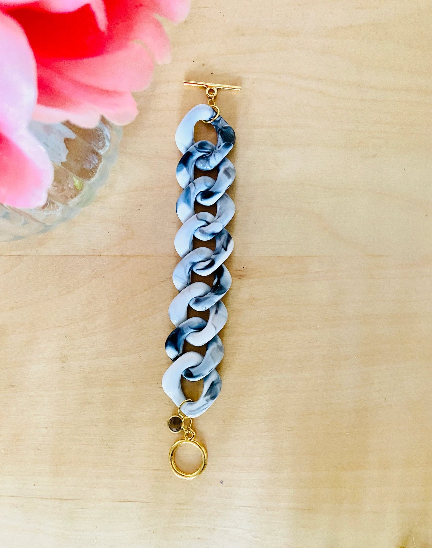 Bracelet HORTENSE – large à maillons colorés fait main - Camilmari Bijoux - Blanc et gris