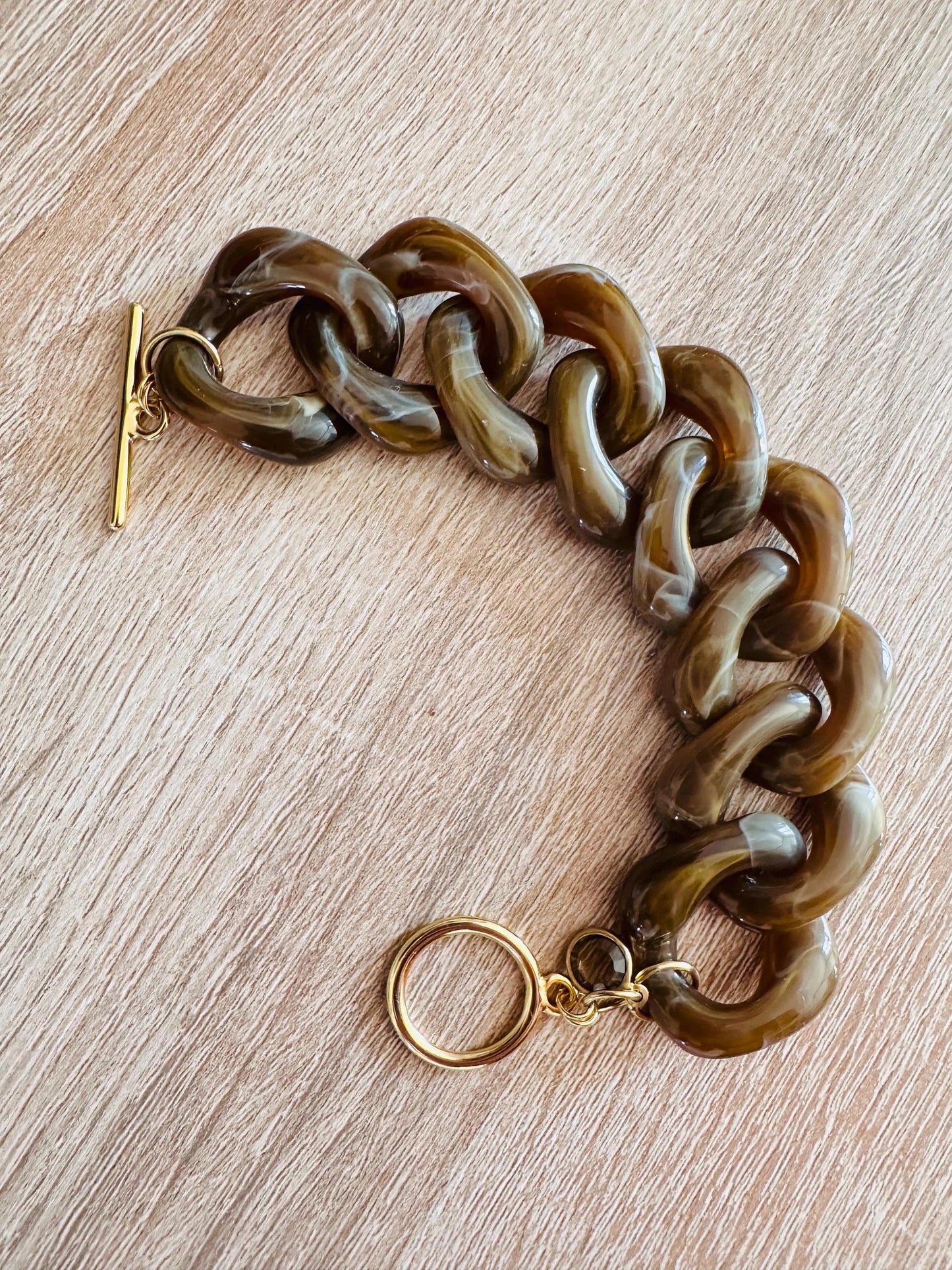 Bracelet HORTENSE – large à maillons colorés fait main - Camilmari Bijoux - Marron glacé