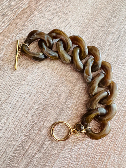 Bracelet HORTENSE – large à maillons colorés fait main - Camilmari Bijoux - Marron glacé