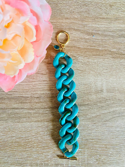 Bracelet HORTENSE – large à maillons colorés fait main - Camilmari Bijoux - Bleu turquoise