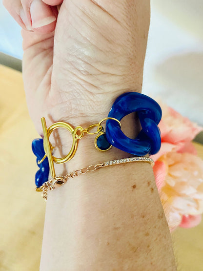 Bracelet HORTENSE – large à maillons colorés fait main - Camilmari Bijoux - Bleu marine