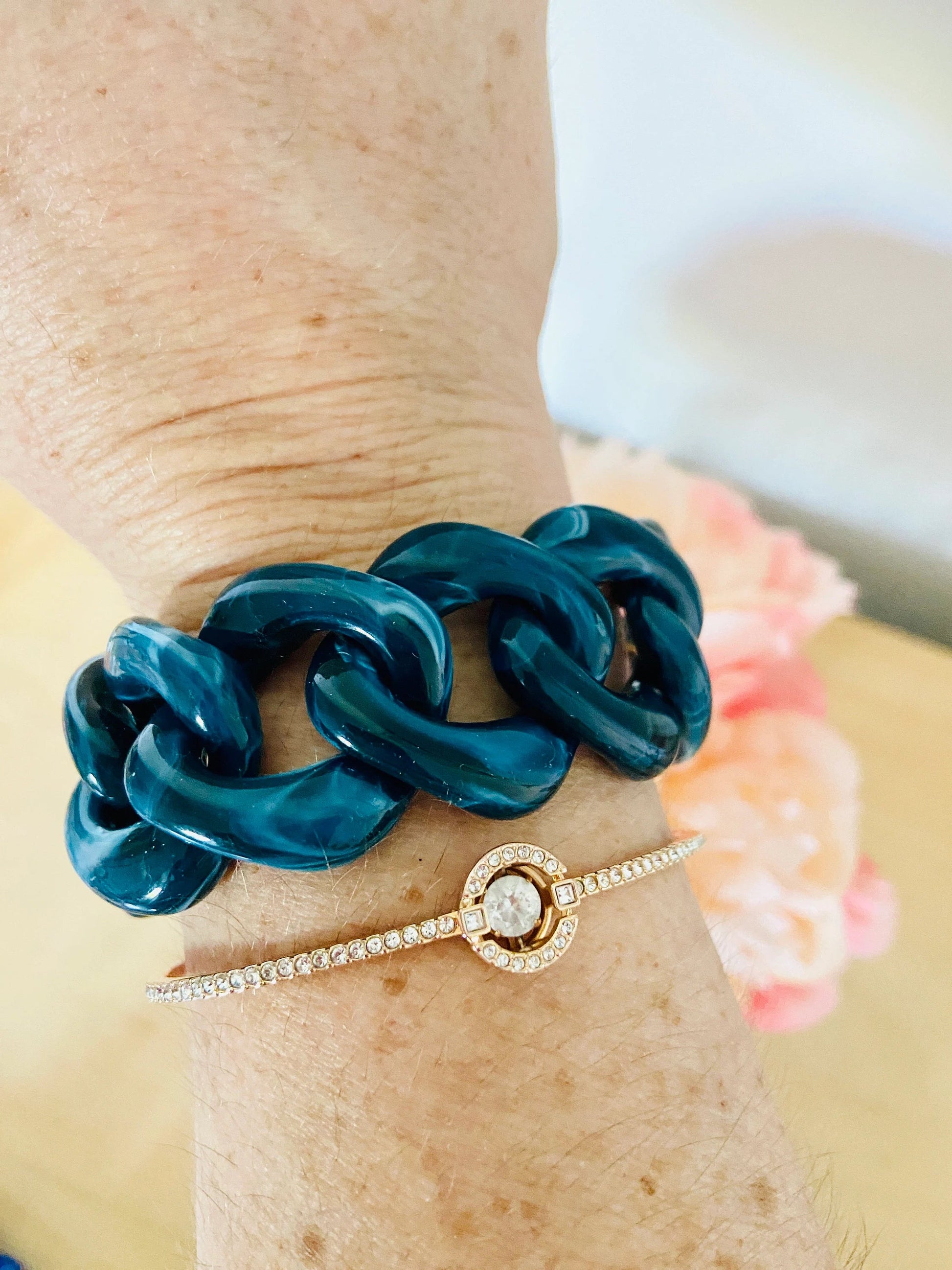 Bracelet HORTENSE – large à maillons colorés fait main - Camilmari Bijoux - Vert foncé