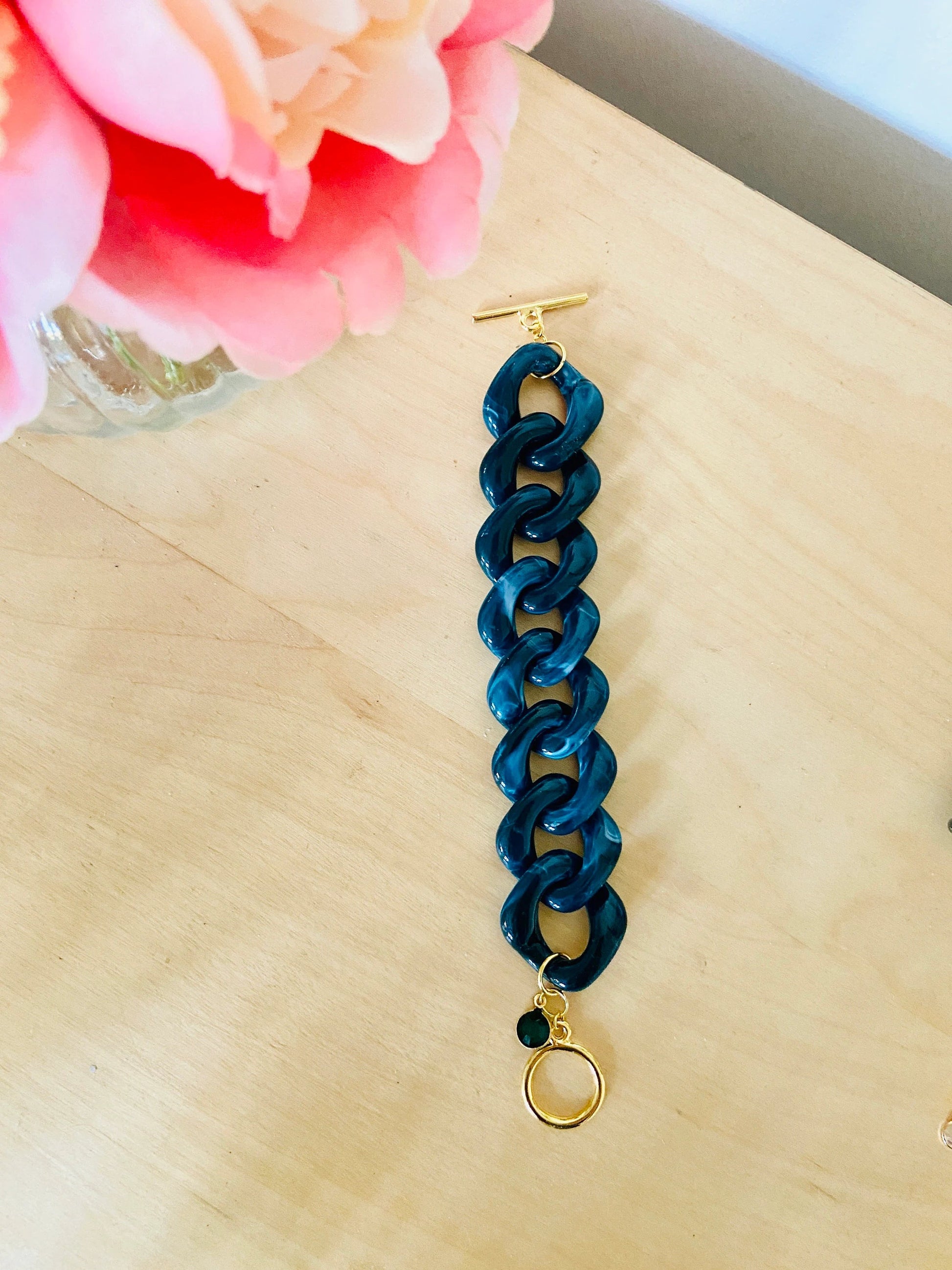 Bracelet HORTENSE – large à maillons colorés fait main - Camilmari Bijoux - Bleu marine