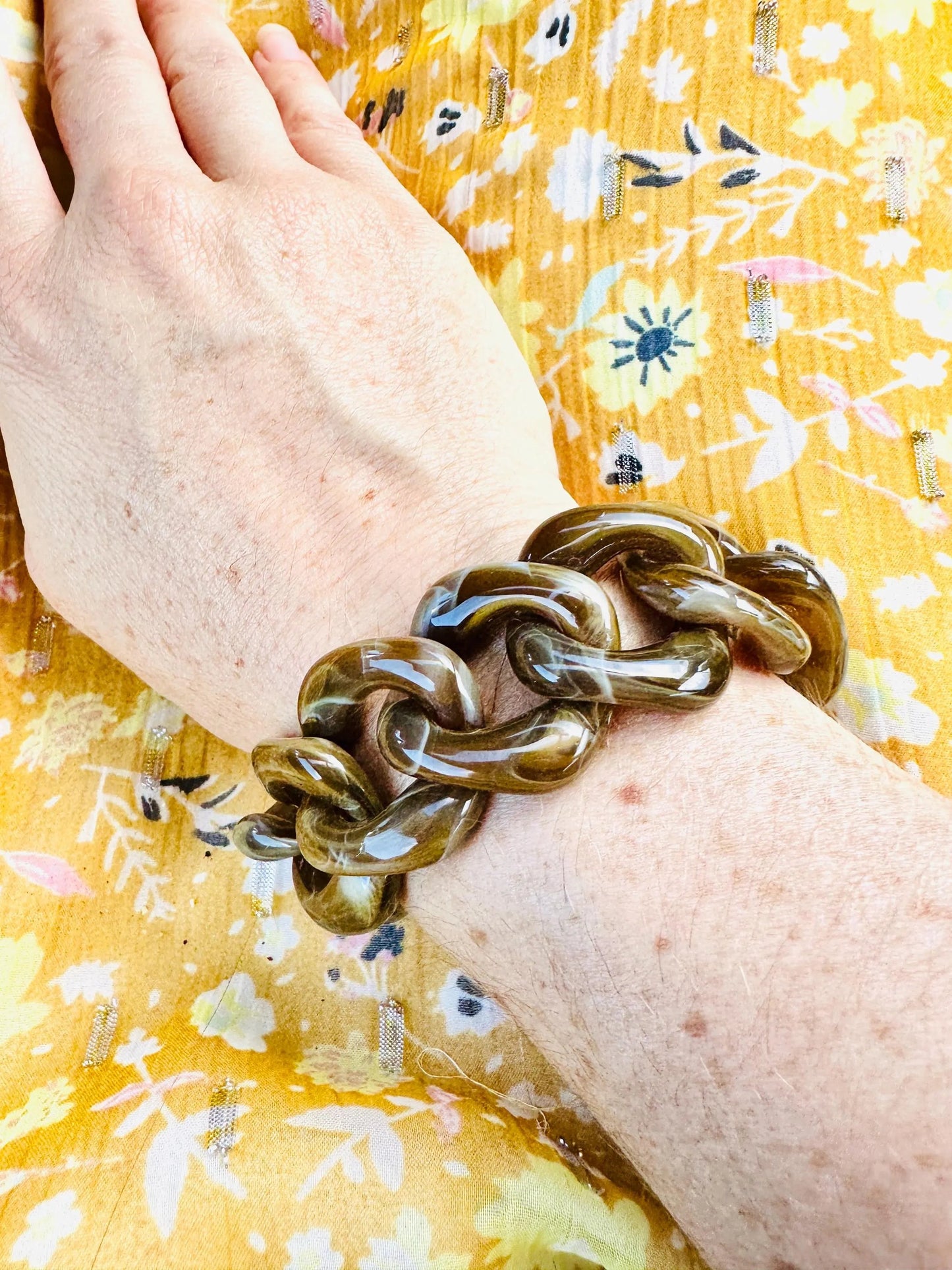 Bracelet HORTENSE – large à maillons colorés fait main - Camilmari Bijoux - Marron glacé