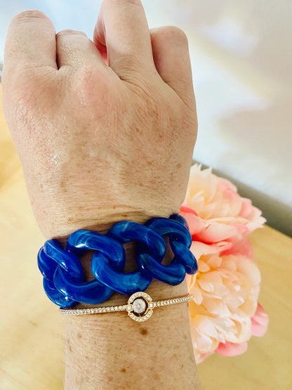 Bracelet HORTENSE – large à maillons colorés fait main - Camilmari Bijoux - Bleu marine