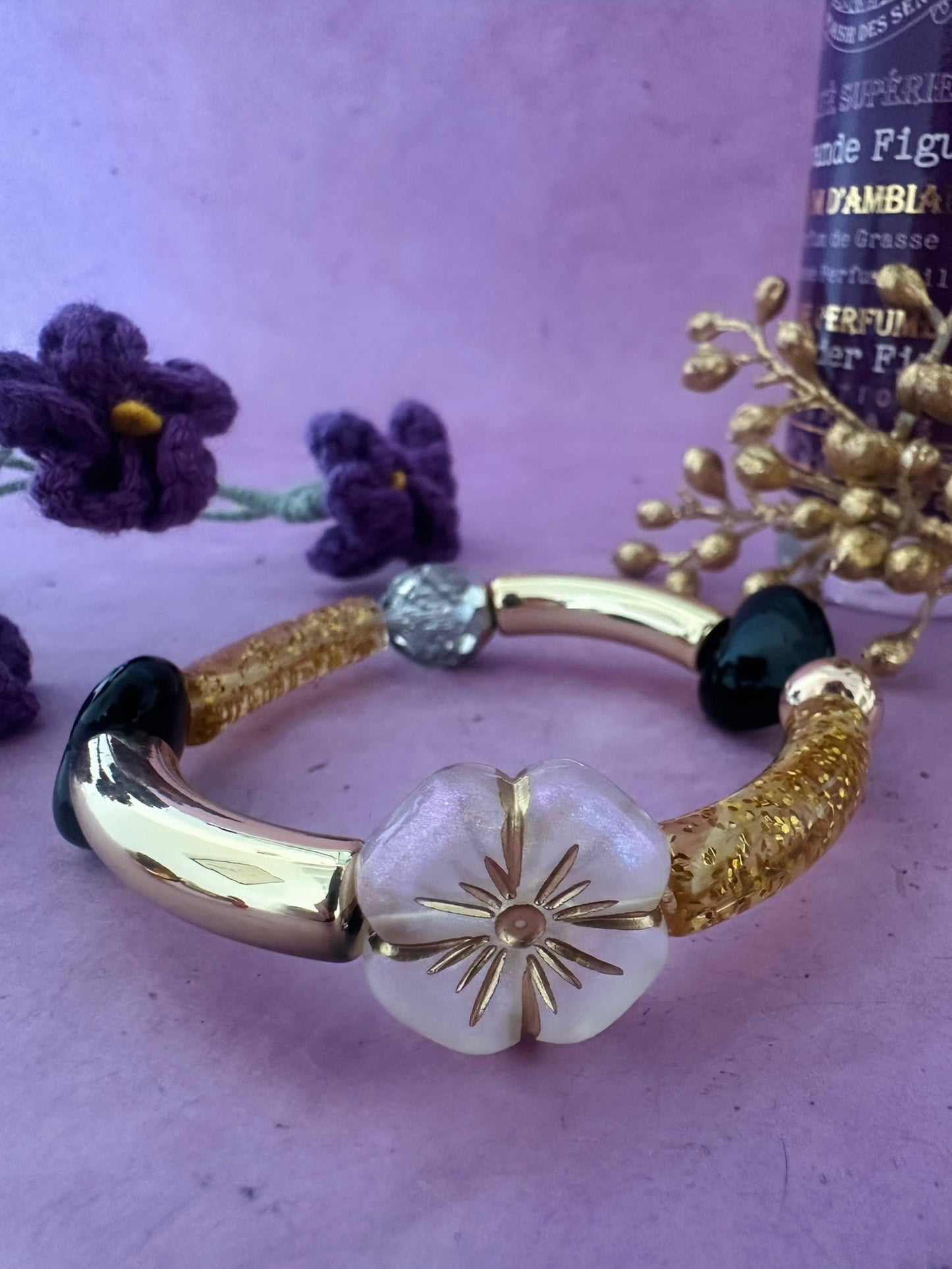 Bracelet MELCHIOR – Bracelet élastique fantaisie doré - Camilmari Bijoux - Rouge et or