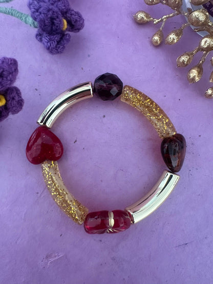 Bracelet MELCHIOR – Bracelet élastique fantaisie doré - Camilmari Bijoux - Rouge et or