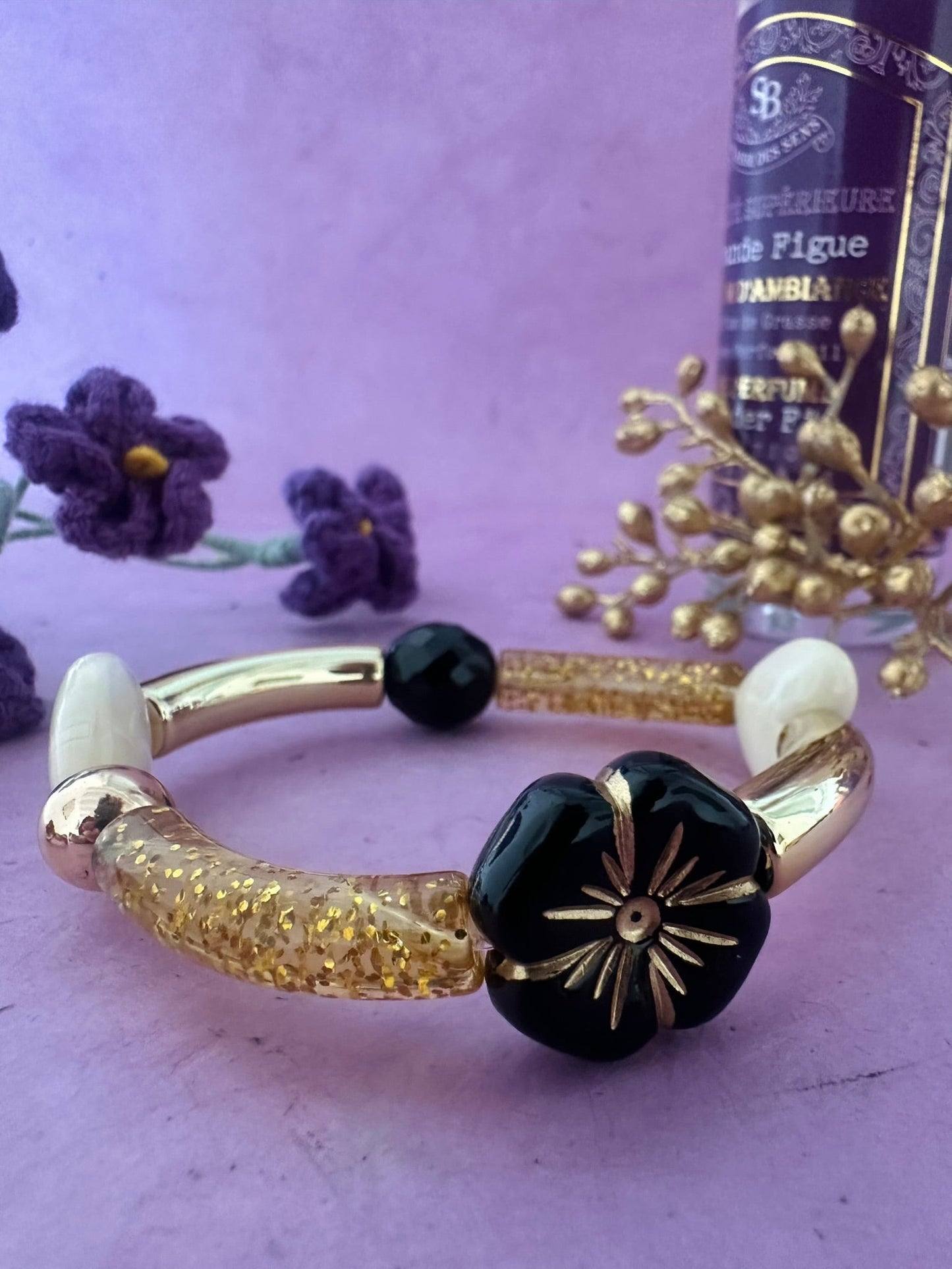 Bracelet MELCHIOR – Bracelet élastique fantaisie doré - Camilmari Bijoux - Rouge et or