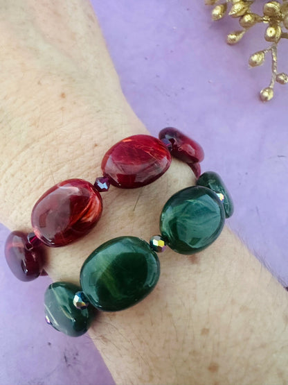 Bracelet OLIVIE – Bracelet de perles ovales vert olive ou rouge bordeaux - Camilmari Bijoux - Vert olive
