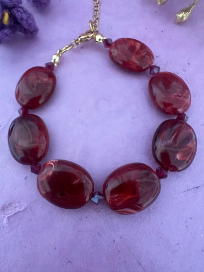 Bracelet OLIVIE – Bracelet de perles ovales vert olive ou rouge bordeaux - Camilmari Bijoux - Vert olive