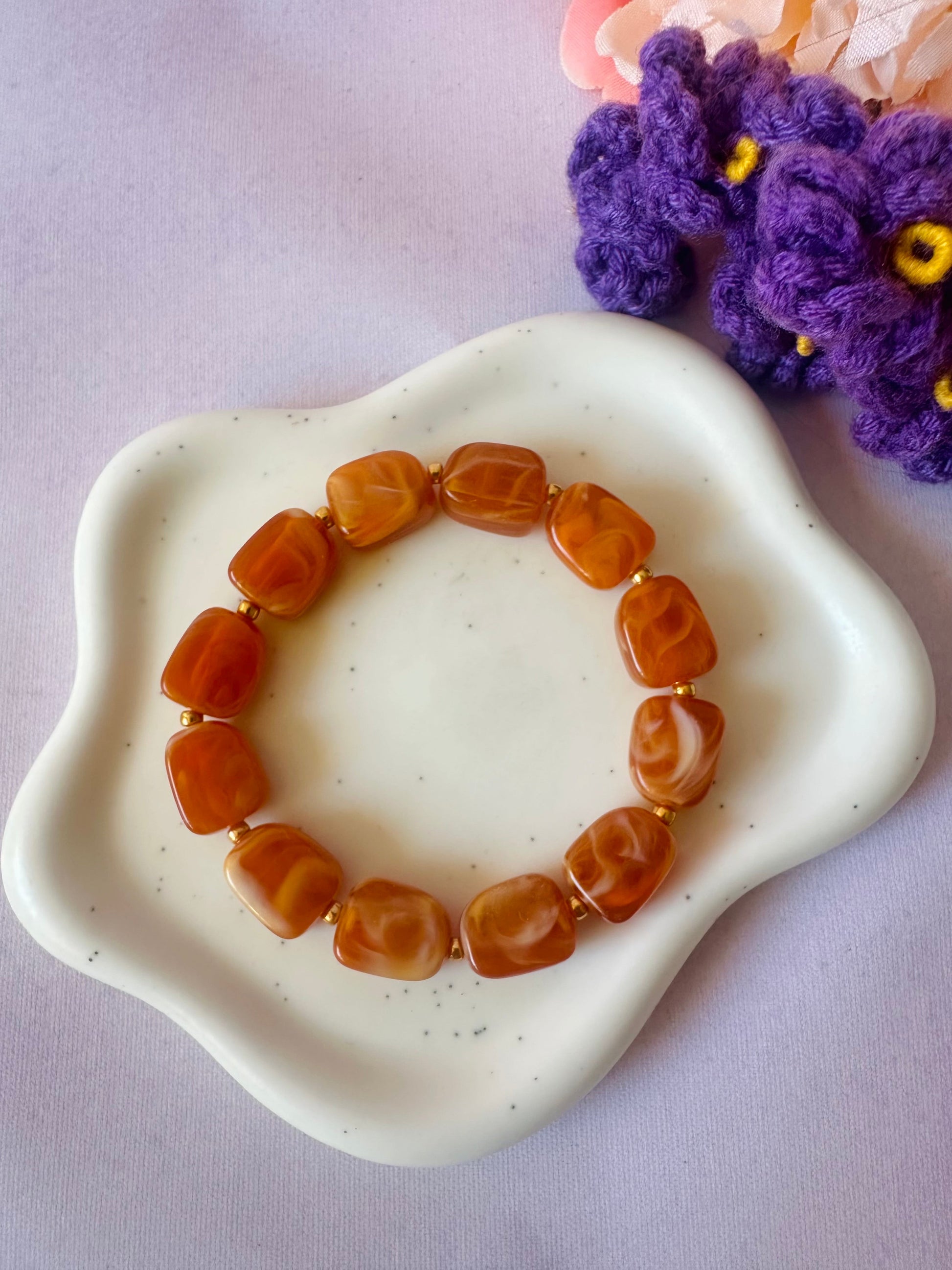 Bracelet perles élastique marron ALMA - Camilmari Bijoux - Cuivre