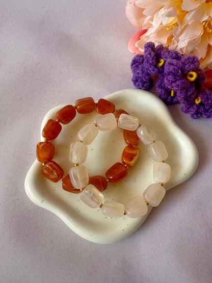 Bracelet perles élastique marron ALMA - Camilmari Bijoux - Écru
