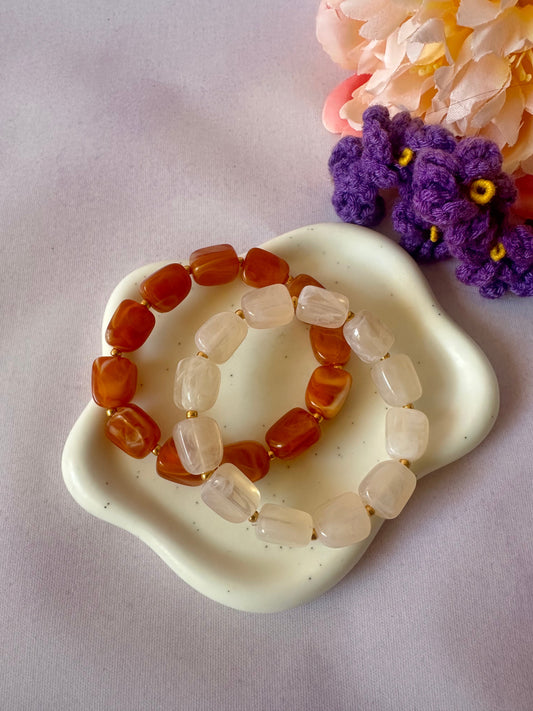 Bracelet perles élastique marron ALMA - Camilmari Bijoux - Écru