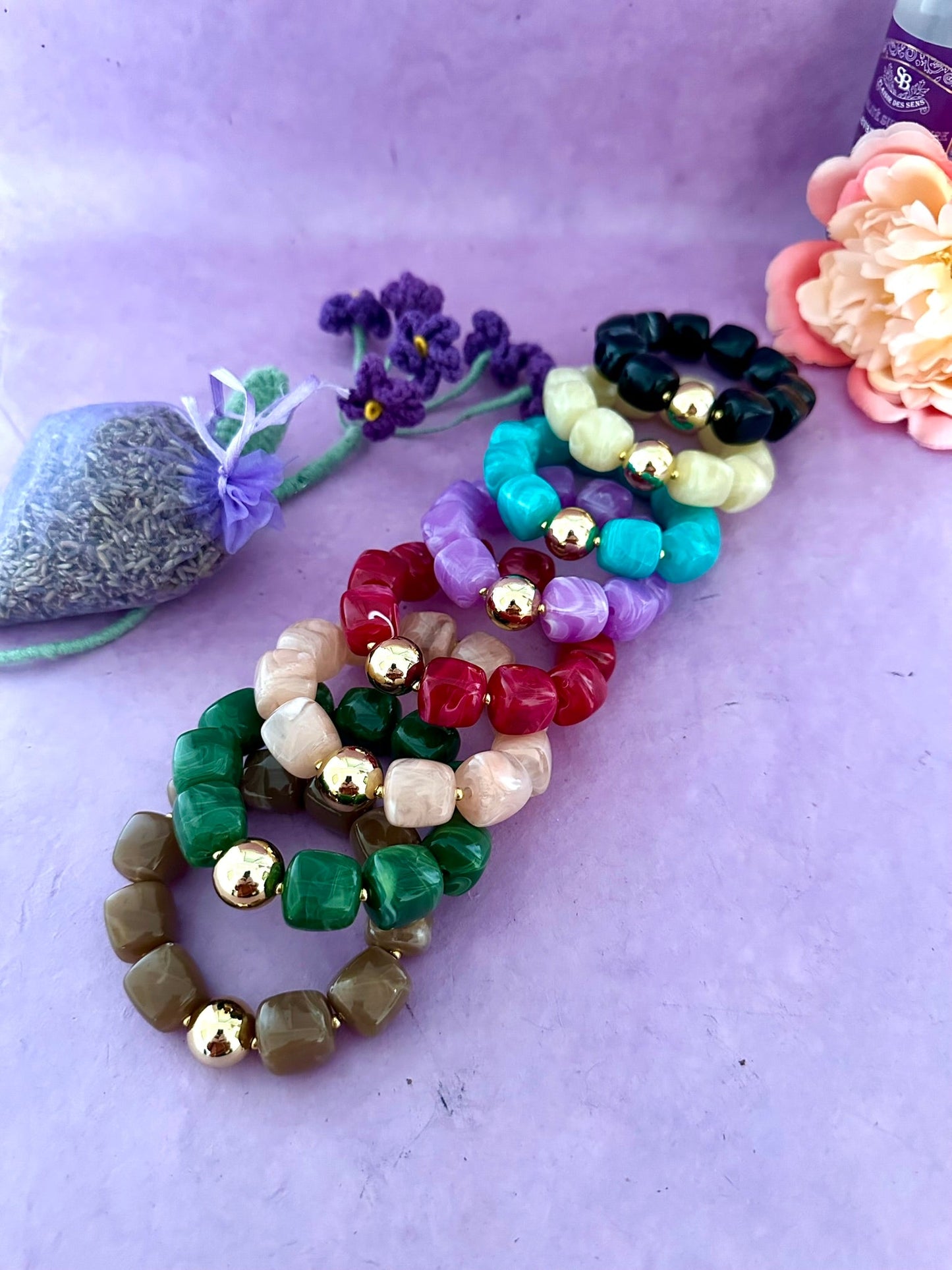 Bracelet perles élastique ROMANE - Camilmari Bijoux - Bleu turquoise