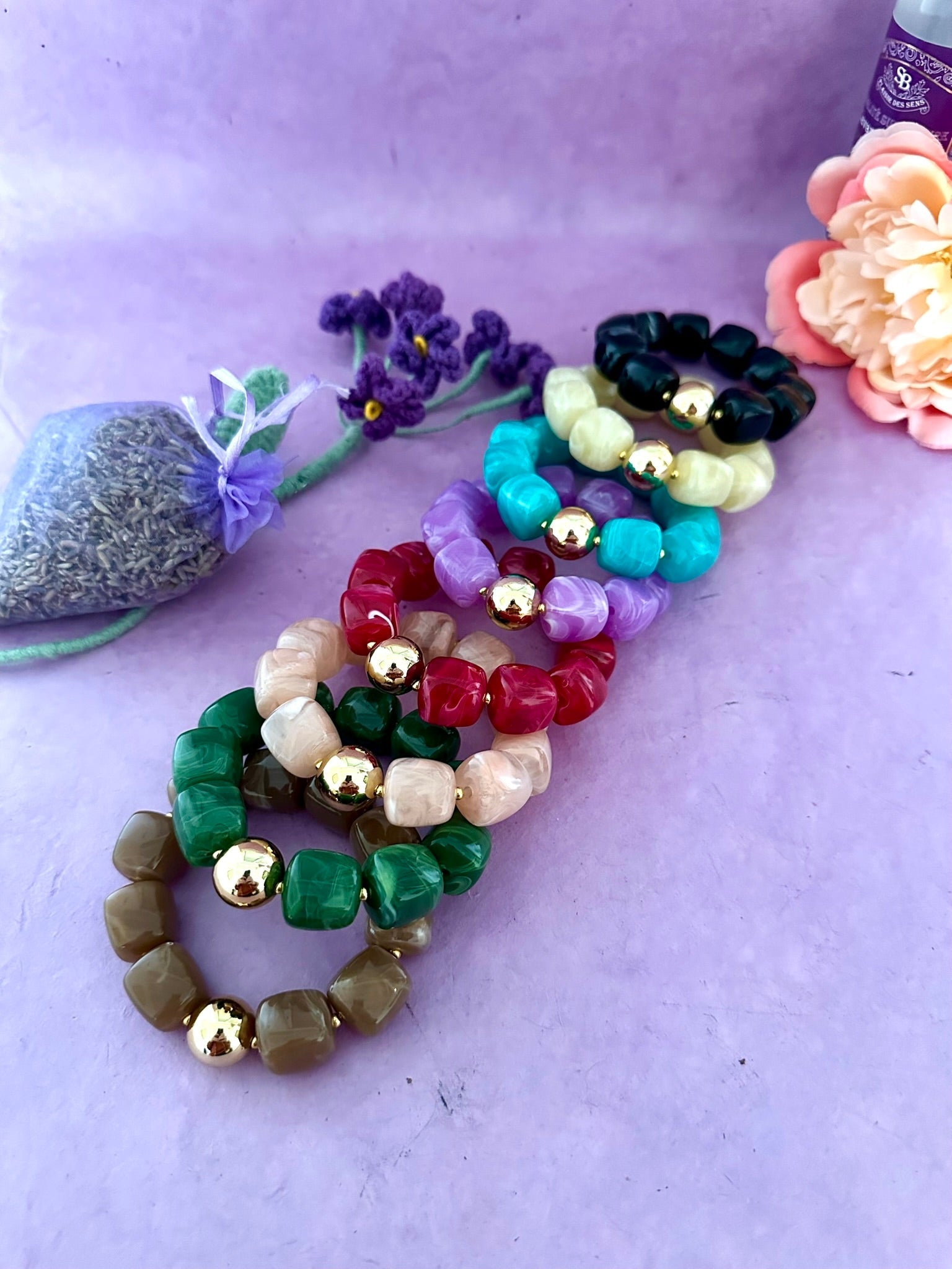 Bracelet perles élastique ROMANE - Camilmari Bijoux - Bleu turquoise