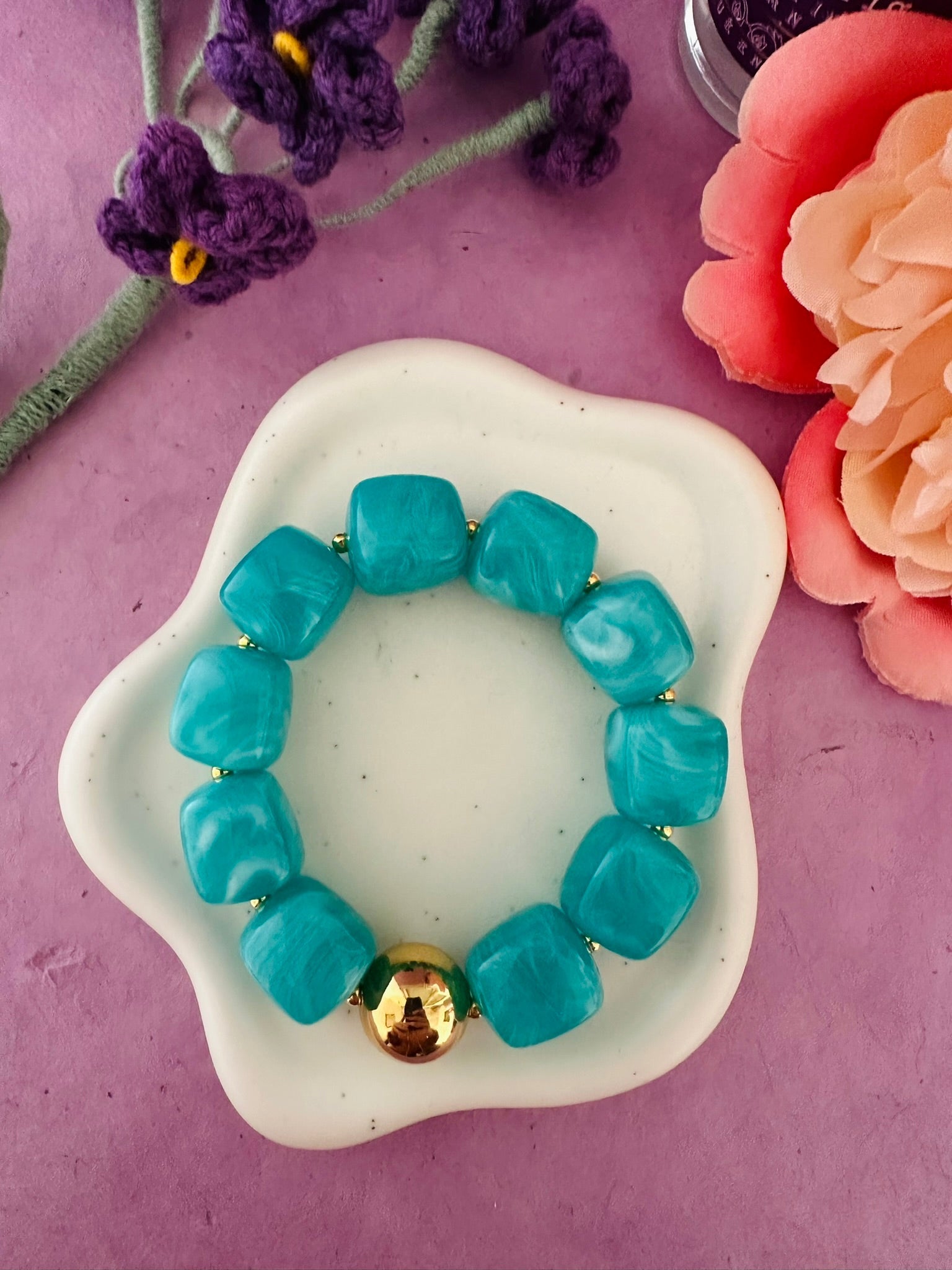 Bracelet perles élastique ROMANE - Camilmari Bijoux - Bleu turquoise