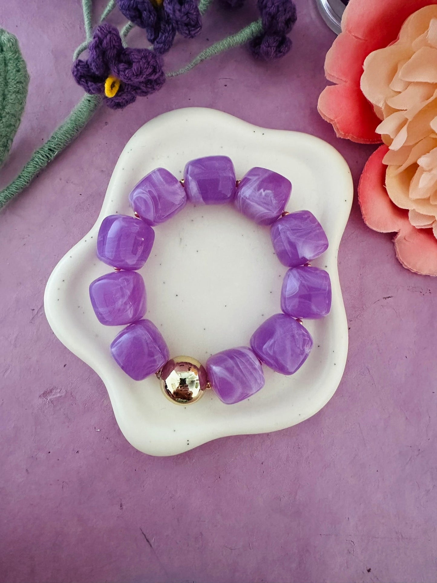 Bracelet perles élastique ROMANE - Camilmari Bijoux - Bleu turquoise