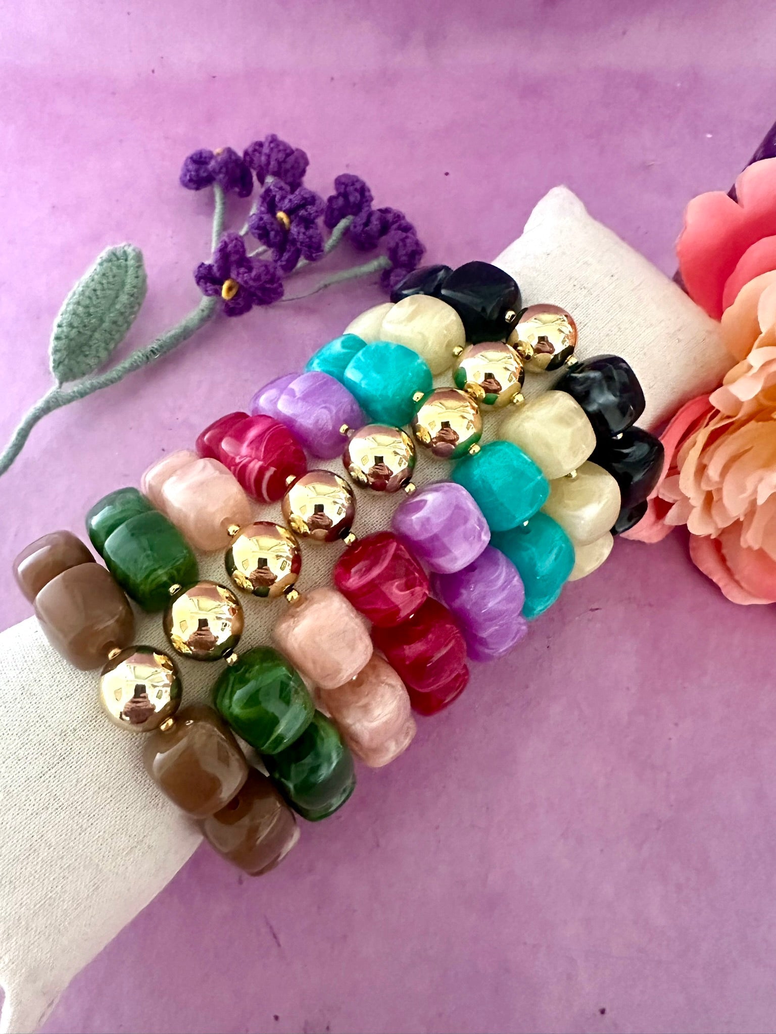 Bracelet perles élastique ROMANE - Camilmari Bijoux - Bleu turquoise