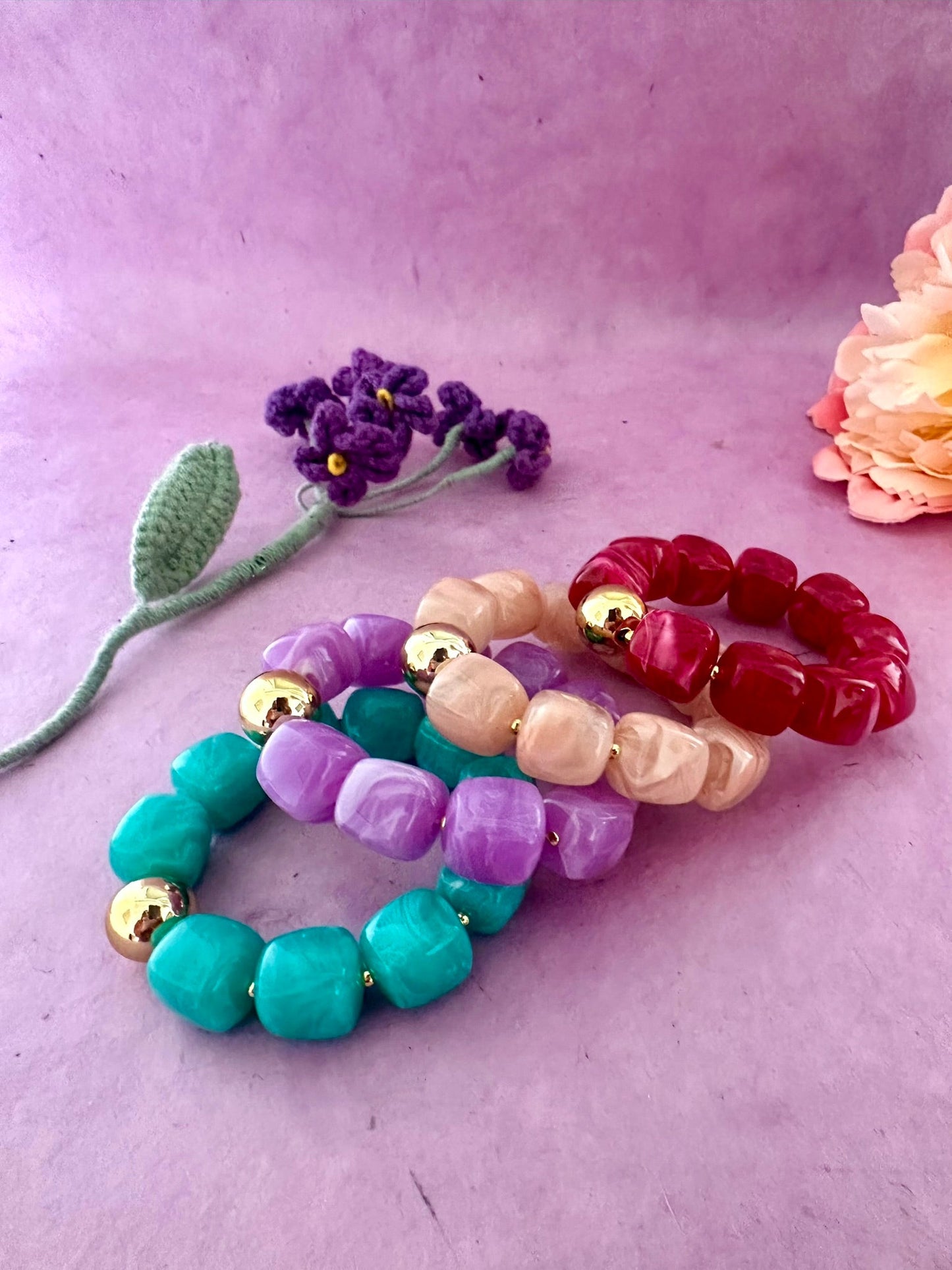 Bracelet perles élastique ROMANE - Camilmari Bijoux - Bleu turquoise