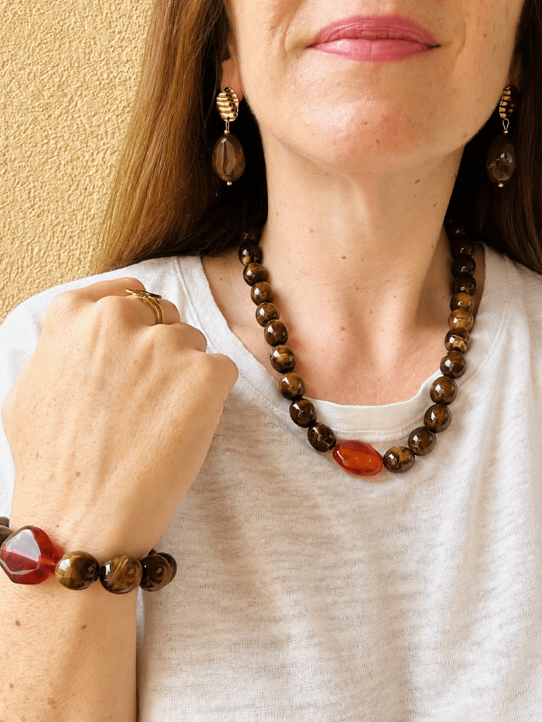 Bracelet perles fantaisie APOLLINE - Camilmari Bijoux - Chocolat & Ambre