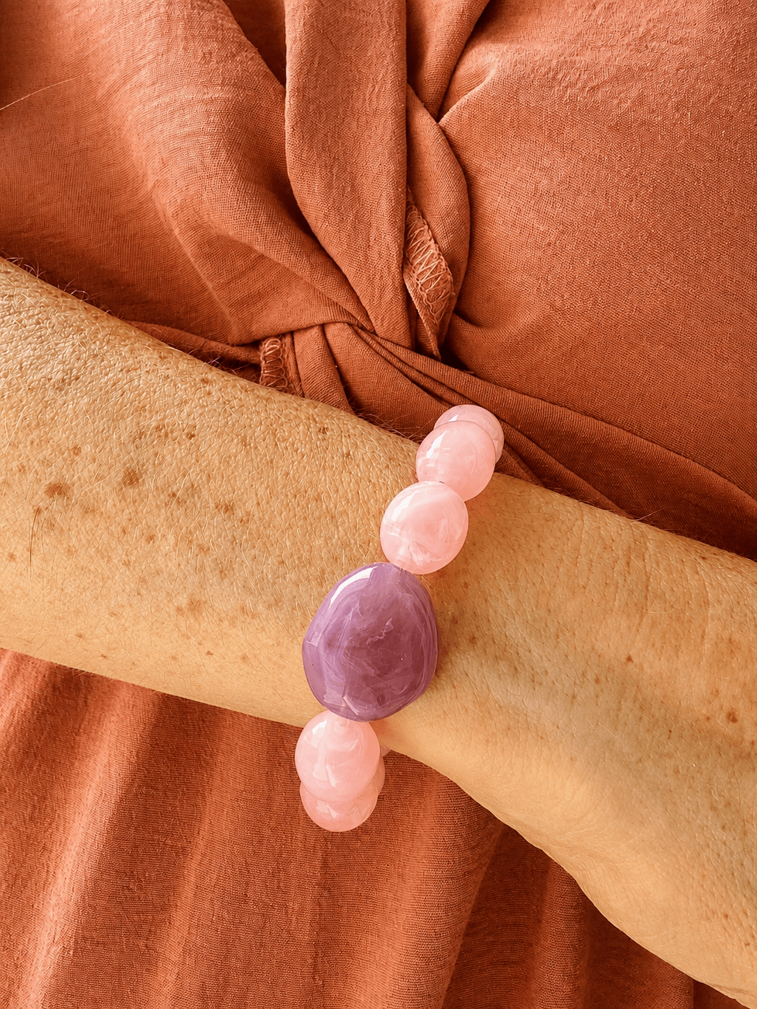 Bracelet perles fantaisie APOLLINE - Camilmari Bijoux - Rose poudré & Aubergine
