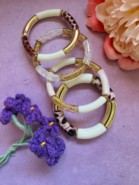 Bracelet perles tubes VALENTINE - Camilmari Bijoux - Bracelet large léopard - Modèle 1