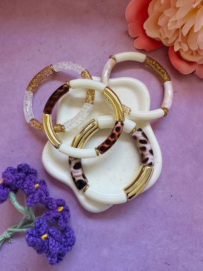 Bracelet perles tubes VALENTINE - Camilmari Bijoux - Bracelet large léopard - Modèle 1