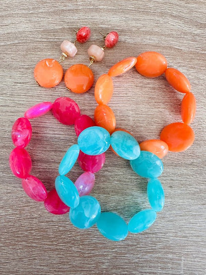 Bracelet SIENNA - Bracelet coloré élastique en perles plates fait main - Camilmari Bijoux - Rose fuchsia diamètre 16 cm