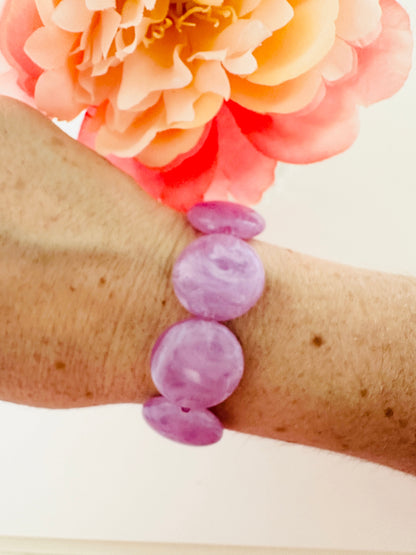 Bracelet SIENNA - Bracelet coloré élastique en perles plates fait main - Camilmari Bijoux - Lilas diamètre 16 cm