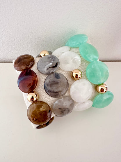 Bracelet SIENNA - Bracelet coloré élastique en perles plates fait main - Camilmari Bijoux - Blanc diamètre 16 cm