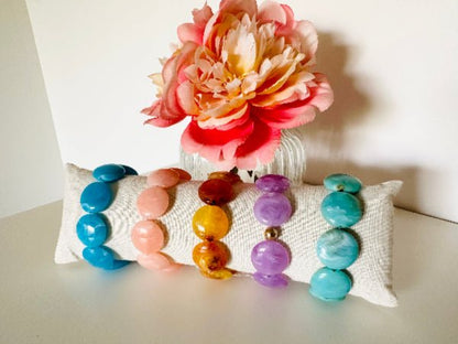 Bracelet SIENNA - Bracelet coloré élastique en perles plates fait main - Camilmari Bijoux - Blanc diamètre 16 cm