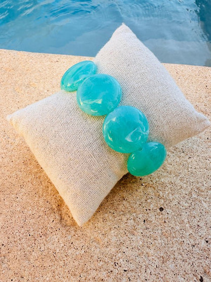 Bracelet SIENNA - Bracelet coloré élastique en perles plates fait main - Camilmari Bijoux - Vert turquoise diamètre 16 cm