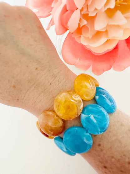 Bracelet SIENNA - Bracelet coloré élastique en perles plates fait main - Camilmari Bijoux - Jaune marbré diamètre 16 cm