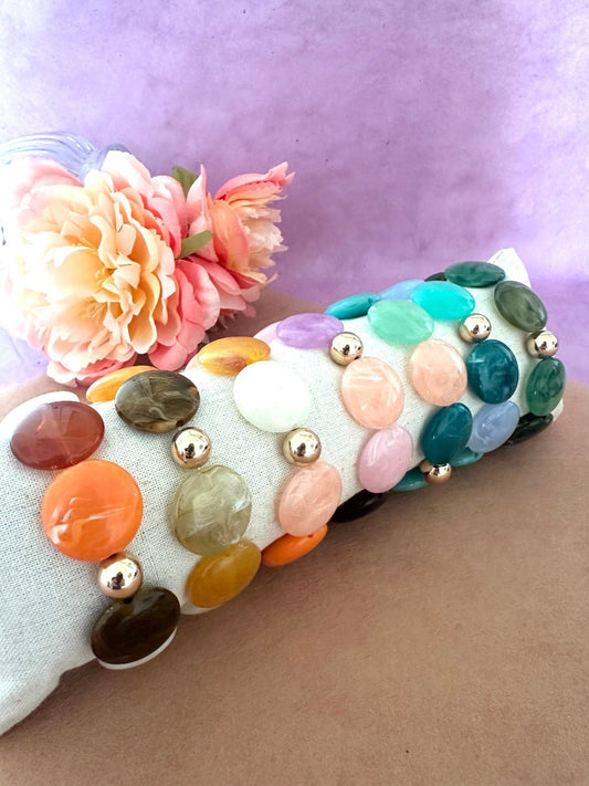 Bracelet SIENNA multicolore – Bracelet de perles fantaisie fait main - Camilmari Bijoux - Rose Aurore
