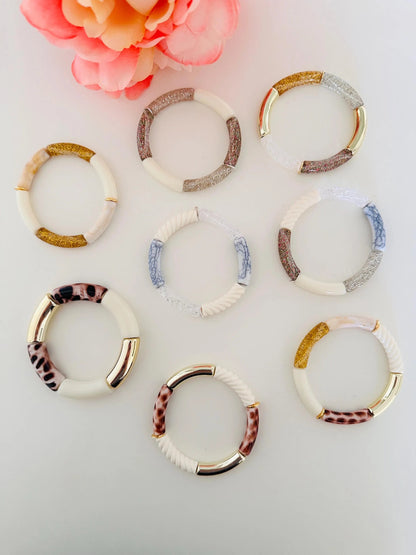 Bracelet VALENTINE en perles tubes acrylique, élastique fait main - Camilmari Bijoux - 1