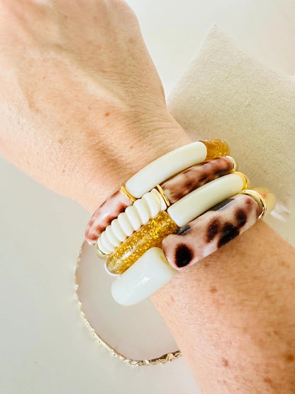 Bracelet VALENTINE en perles tubes acrylique, élastique fait main - Camilmari Bijoux - 3