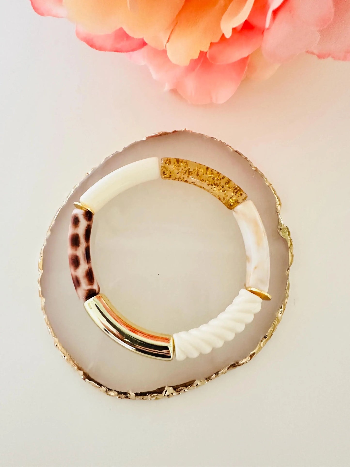 Bracelet VALENTINE en perles tubes acrylique, élastique fait main - Camilmari Bijoux - 3