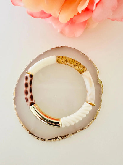 Bracelet VALENTINE en perles tubes acrylique, élastique fait main - Camilmari Bijoux - 3