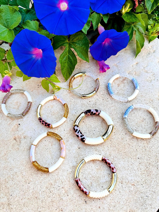 Bracelet VALENTINE en perles tubes acrylique, élastique fait main - Camilmari Bijoux - 1