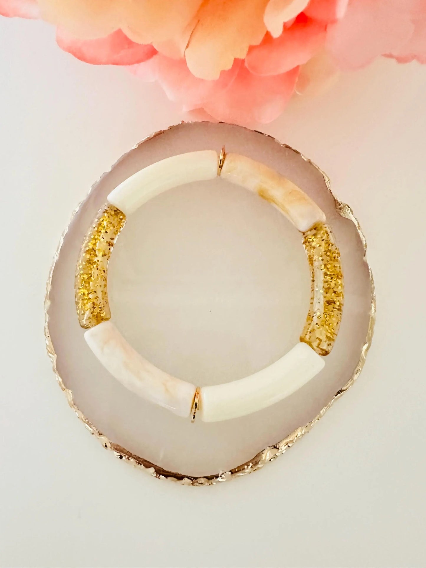 Bracelet VALENTINE en perles tubes acrylique, élastique fait main - Camilmari Bijoux - 2