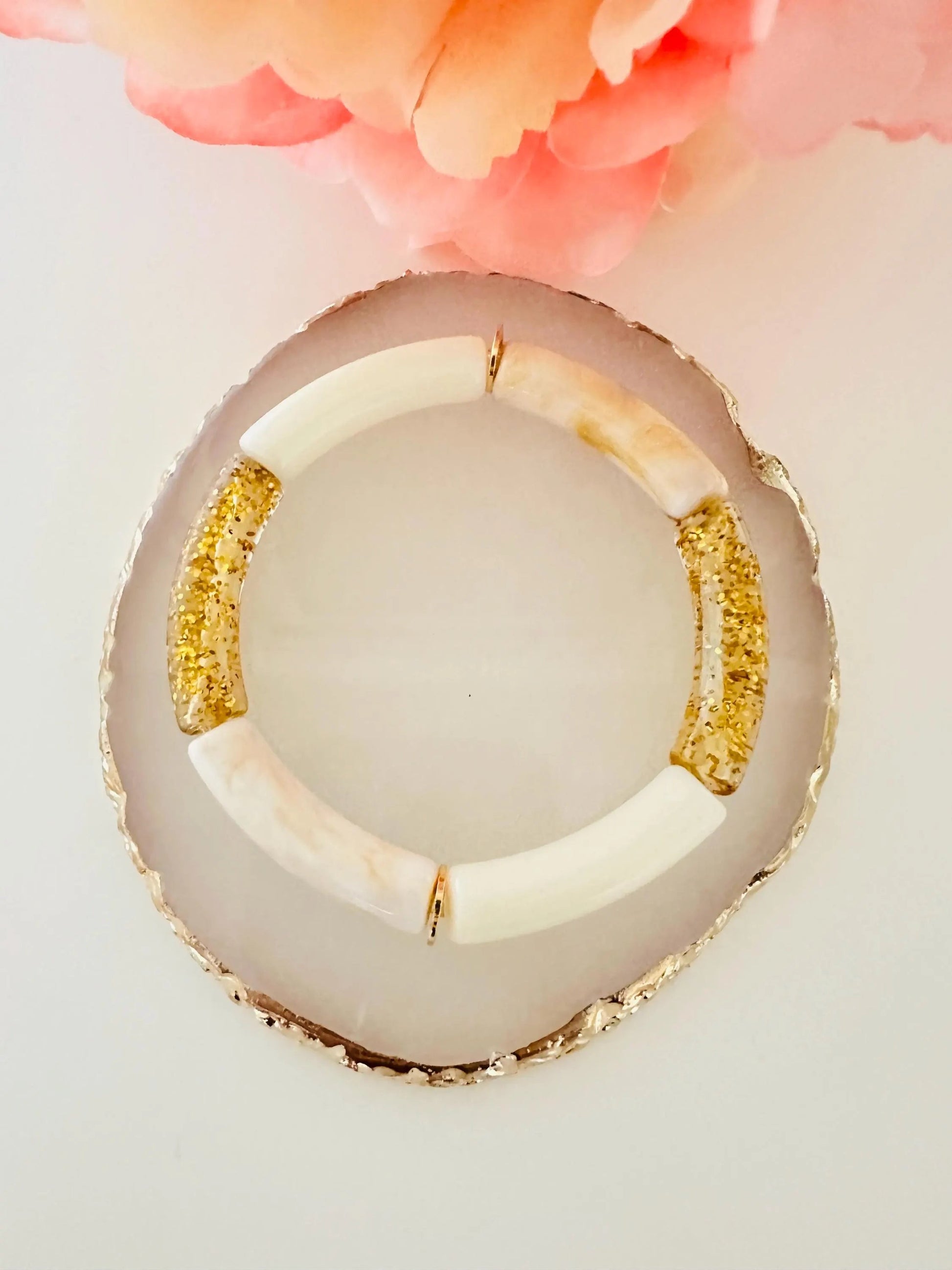 Bracelet VALENTINE en perles tubes acrylique, élastique fait main - Camilmari Bijoux - 2