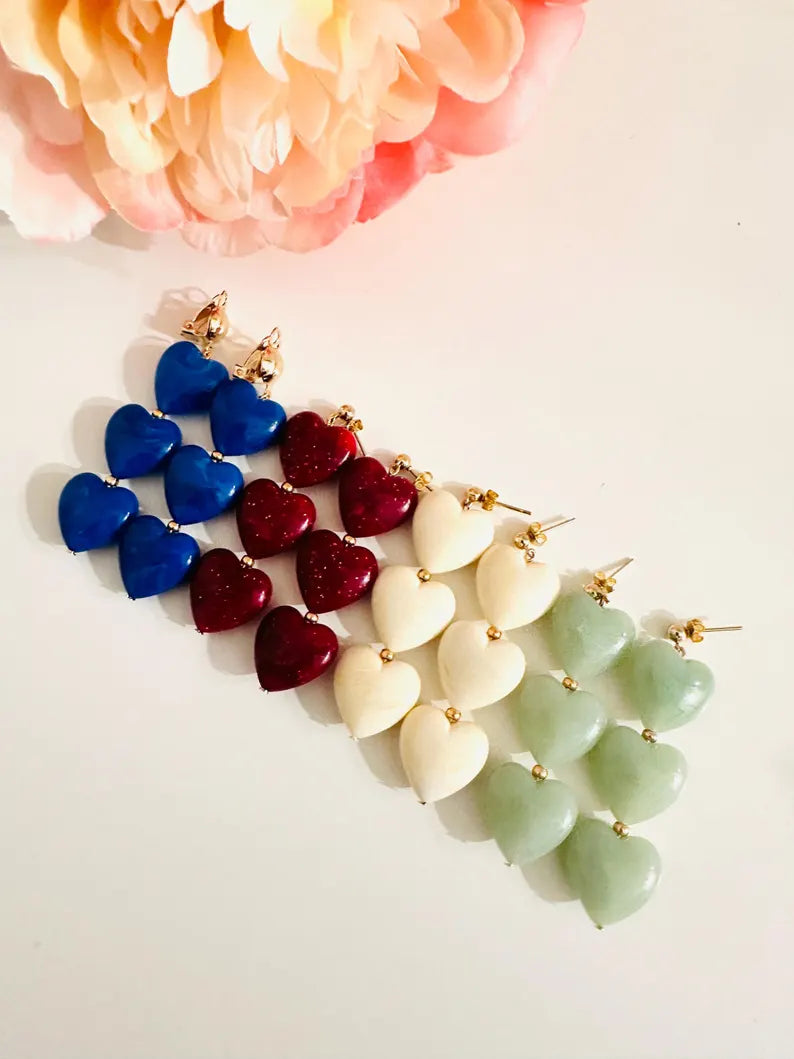  Boucles d’oreilles SARAH – Cœurs en résine marbrée, faites main-Boucles d'oreilles-Camilmari Bijoux-Camilmari Bijoux.