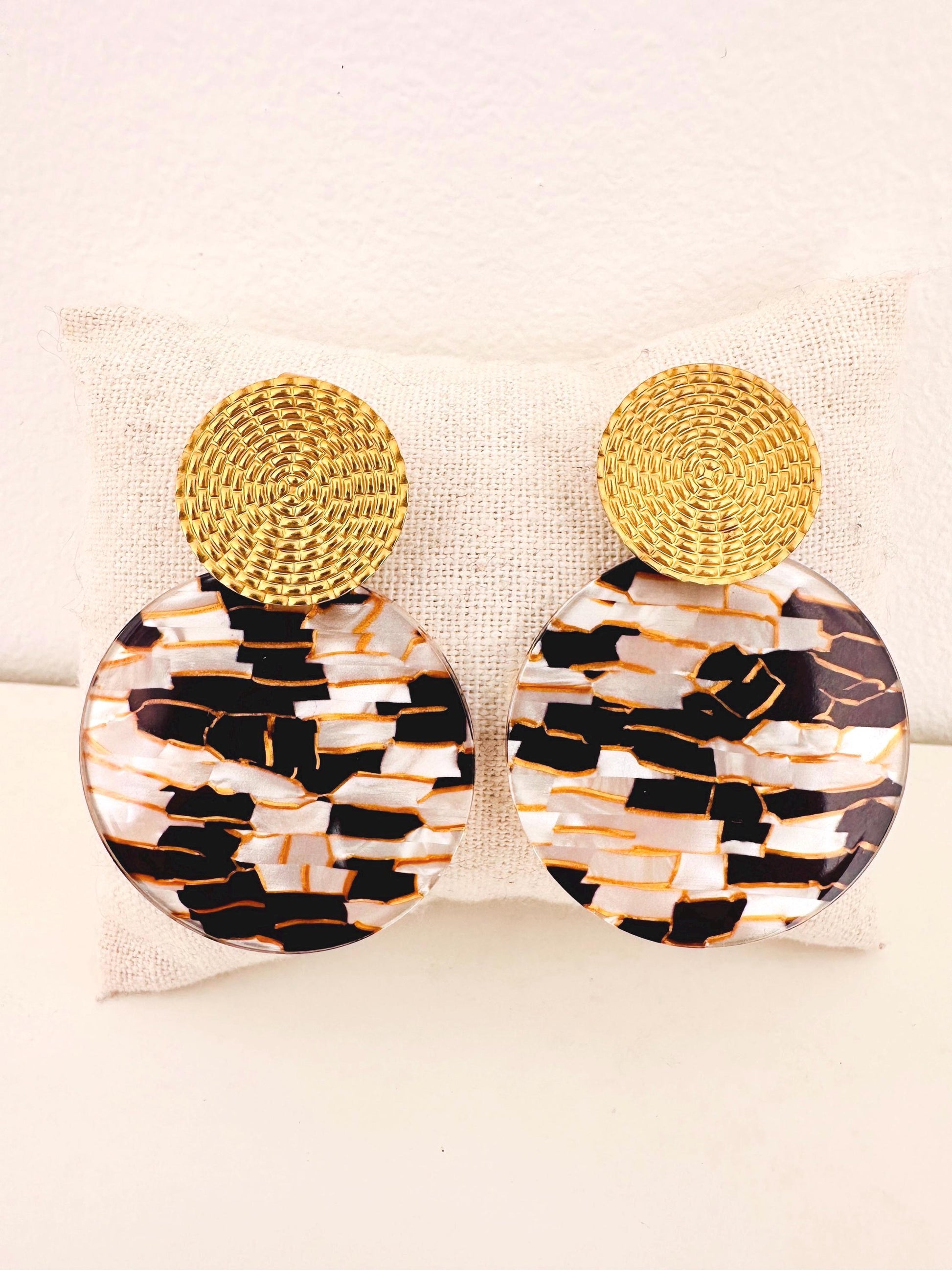  Boucles d'oreilles MATHILDE motif mosaïque - Élégance et Originalité-Boucles d'oreilles-Camilmari Bijoux-Camilmari Bijoux.