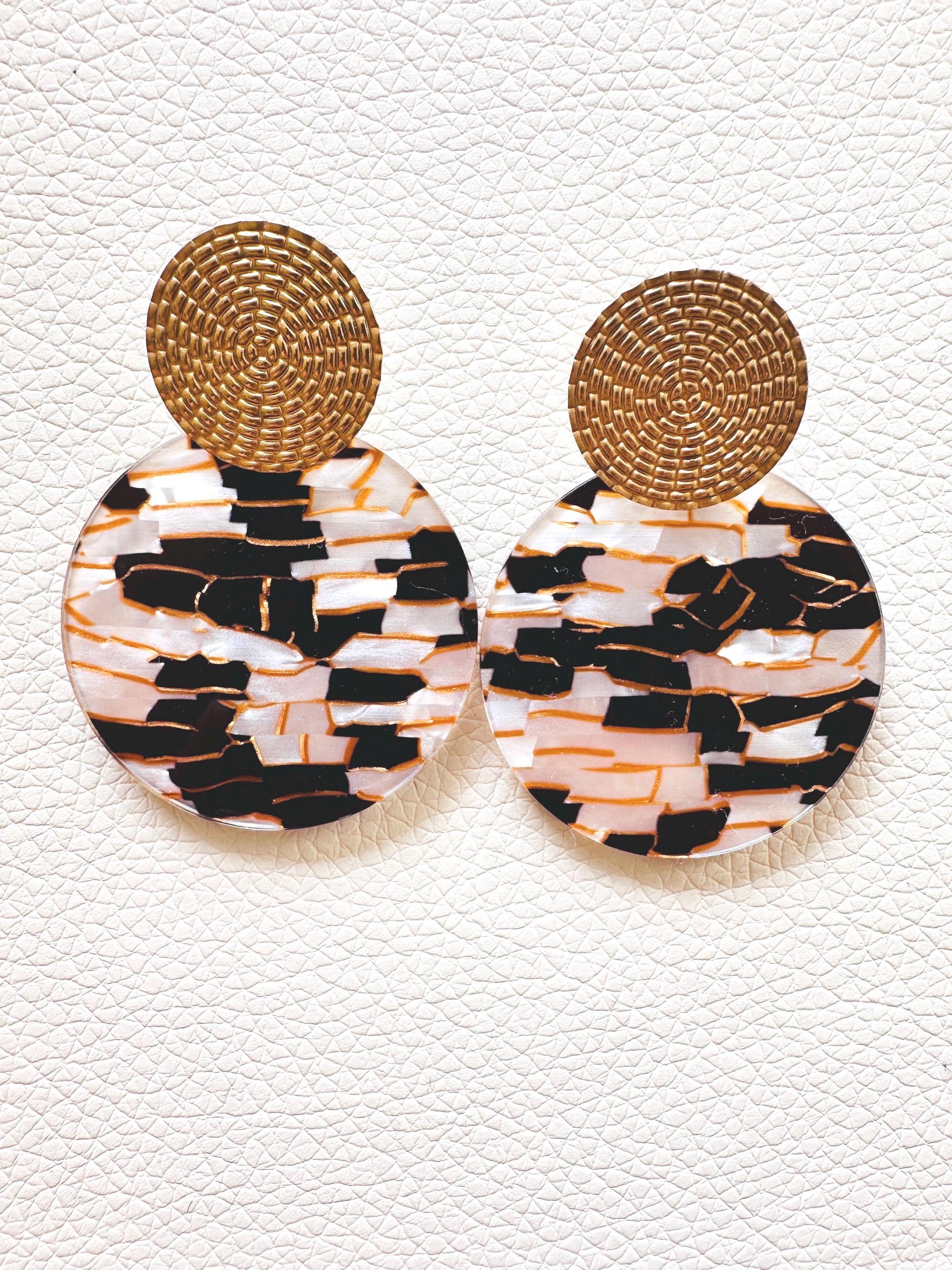  Boucles d'oreilles MATHILDE motif mosaïque - Élégance et Originalité-Boucles d'oreilles-Camilmari Bijoux-Camilmari Bijoux.