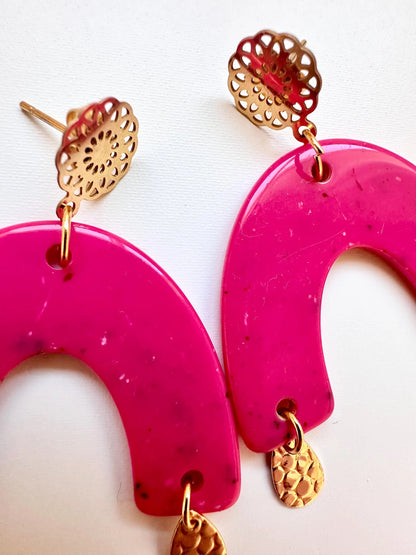 Boucles d'oreilles RAINBOW colorées rose fantaisie faites main-Boucles d'oreilles-Camilmari Bijoux-Camilmari Bijoux.